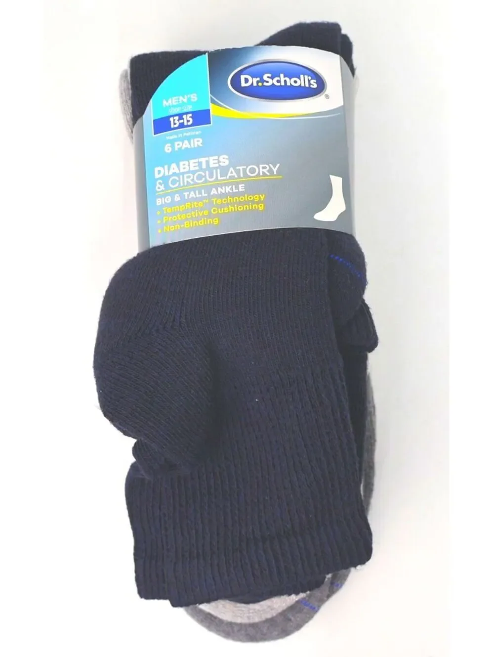 Dr. Scholl's Men's Diabetes & Circulatory Socks 6 Pair Big & Tall Ankle Size 13-